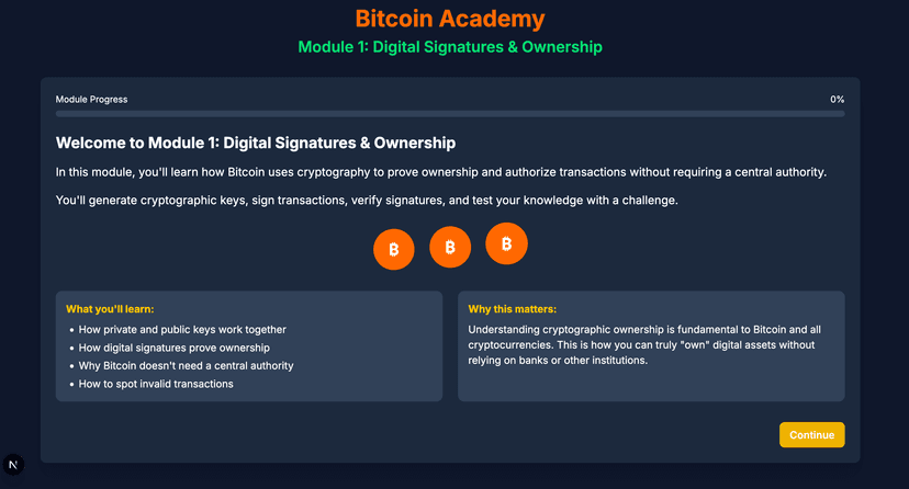 Screenshot of Bitcoin Academy